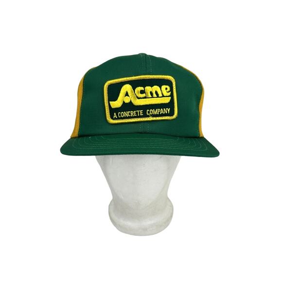 Vintage Acme Concrete Company Snapback Mesh Trucker Hat Yellow/Green 1990's - Picture 1 of 11